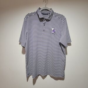 Cutter & Buck Navy and White Striped Polo